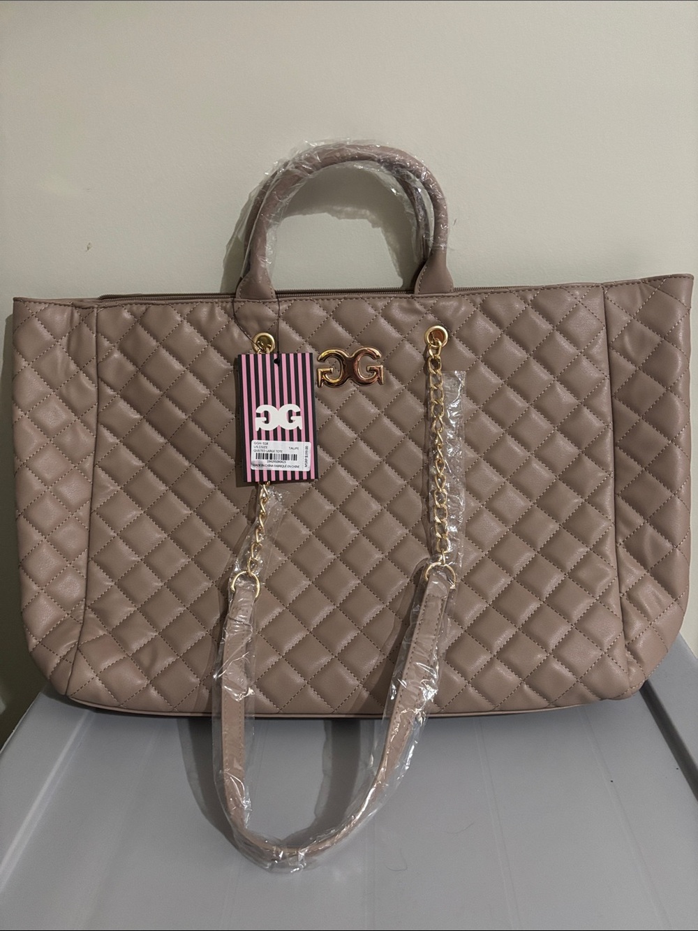 Large Quilted Travel Tote Bag in Taupe NWT